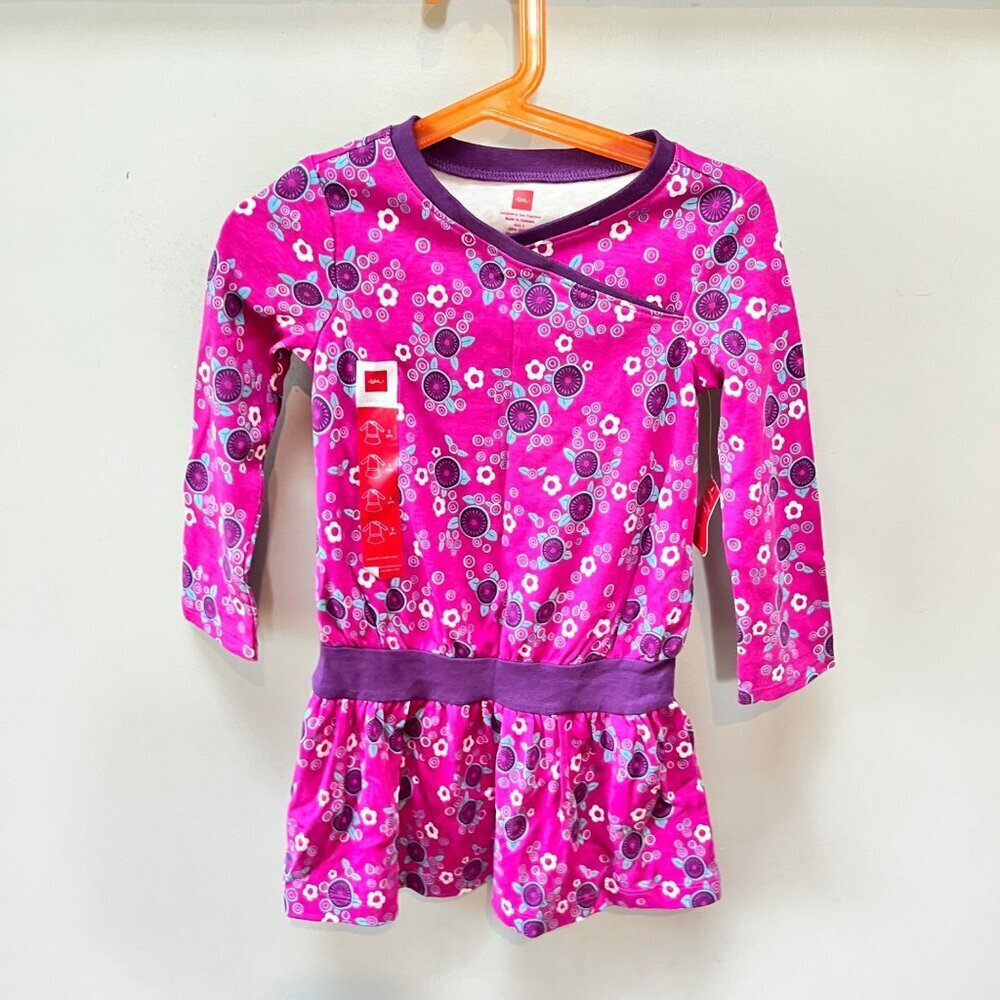 NEW Tea Collection Girls Dress‎ Size 2 Long Sleeve Pink Floral Print 100% Cotton